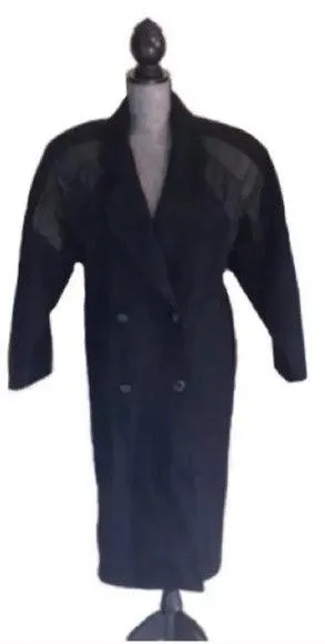 Vintage Leather & Wool Coat Double Breasted TRENDZ Size 4 Retro Classic Black thumbnail 1
