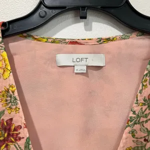 Loft Long Sleeve Floral Wrap Mini Dress Pink Fall Wedding Guest‎ XS thumbnail 5
