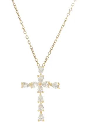 Zircon Cross Necklace Gold thumbnail 1