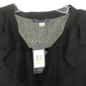 NWT Womens Size Medium Tommy Hilfiger Black Ruffled Tie-Neck Sleeveless Blouse thumbnail 2