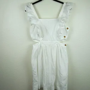 Madewell Eyelet Ruffle Mini‎ Dress 8 White Cutout Cotton Summer Boho Romantic thumbnail 7