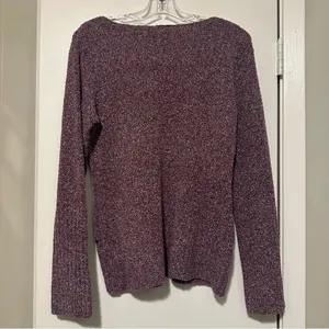 Columbia Sportswear Sweater Purple Marled Chunky V-Neck Textured Top size L thumbnail 3