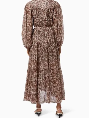 Shona Joy Grace Pin Tuck Tiered Midi Dress Brown Floral Cottagecore Prairie 2 thumbnail 4