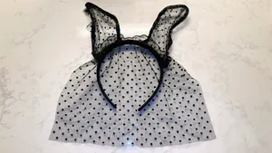Black Lace Polka Dot Rabbit Ears Headband Halloween Costume thumbnail 3