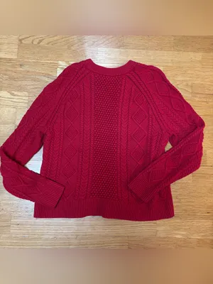 J. Crew Tomato Red Baggy Chunky Cable Knit Fisherman Slouchy Crew Neck Sweater M thumbnail 3