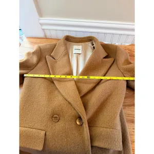 Sandro Straight Cut Brushed Wool Coat Double Breasted Long Camel Brown 36 S thumbnail 7