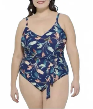 Mynah Lush Leaves One Piece Wrap Plus Size Swimsuit 24W thumbnail 1