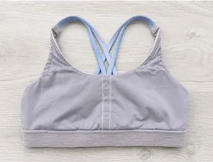 Lululemon Sports Bra Women’s Size 8 Gray Blue‎ Striped Criss Cross Straps thumbnail 1