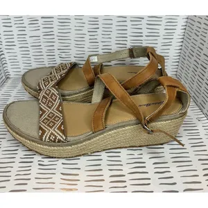 Eddie Bauer W. Kara Womens Brown Leather Geometric Espadrille Wedge Sandals‎ 9 thumbnail 5