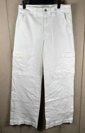 American Eagle Super High Rise Baggy Wide Leg Jeans Womens 8 White Cargo Stretch thumbnail 1