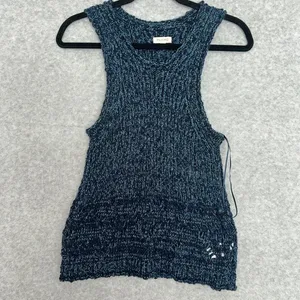 Pilcro Women Medium Marled Blue Cotton Knit Racerback Tank Top Pointelle Italy thumbnail 3