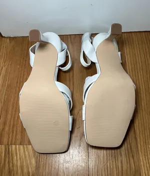 Ownmeen Sandals Womens Size 6.5 White Slingback Square Toe Stiletto Dress Shoes thumbnail 6