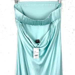 French Connection Oona Satin Strapless Midi Dress Pastel Turquoise Size Medium thumbnail 16