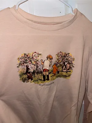 Winnie the Pooh Graphic Pullover Sweatshirt w/ Illustrated Kids Scene -Size Larg thumbnail 5