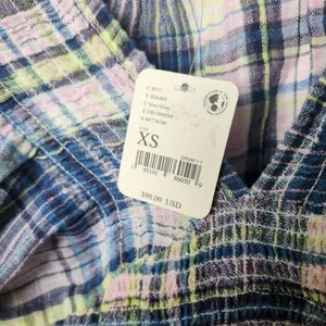 Free People Multicolor Smocked V-Neck Long Sleeve Marlena Plaid Crop Top Size XS thumbnail 6