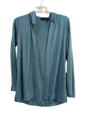 Tahari Women Blue 100% Linen Open Front Hooded Cardigan Sweater Small thumbnail 1