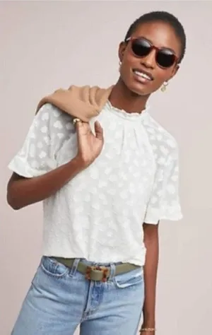 Anthropologie Feather Bone White Dot Short Sleeve Blouse XS‎ thumbnail 1