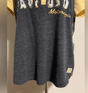 EUC Harley Davidson Gray and Yellow Embroidered Raglan Button Down Tee size L thumbnail 4