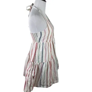 American Eagle Multicolor Striped Halter Tiered Linen Dress Size Small thumbnail 3