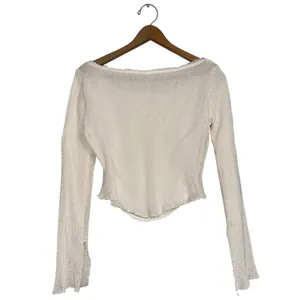 Free People Beau Ivory Mesh‎ Open Knit Long Sleeve Scoop Neck Top XS OB1647781 thumbnail 5