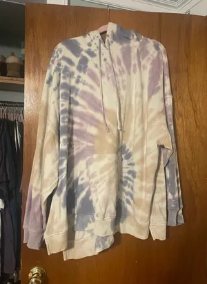 American Eagle Outfitters Tie-Dye Cowl Hoodie - Cream, Lavender & Gray thumbnail 1