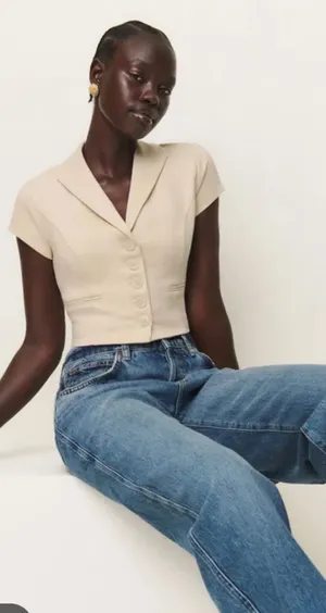 Reformation Marnie Knit Top Ivory Size Small thumbnail 1