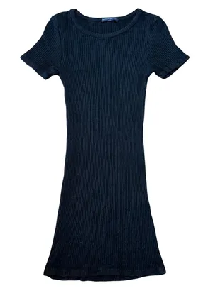 Brandy Melville Black Ribbed Short Sleeve Mini Dress Bodycon Made in Italy OS thumbnail 1