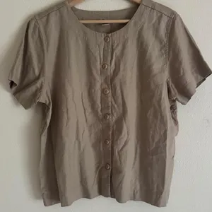 Christopher & Banks Linen Blend Blouse M Taupe Button Front Coastal Minimalist thumbnail 1