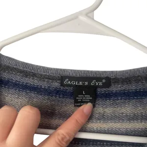 Eagle's Eye Vintage‎ 90s Large 100% Wool Blue Striped Grunge Full Zip Sweater thumbnail 4