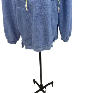 Free People Fuzzy Was She Pullover Blue‎ Sherpa Fleece Hoodie Womens Small thumbnail 7