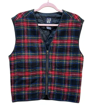 Vintage Gap Tartan‎ Plaid Quilted Puffer Best Wool Blend Size Small Holiday thumbnail 1