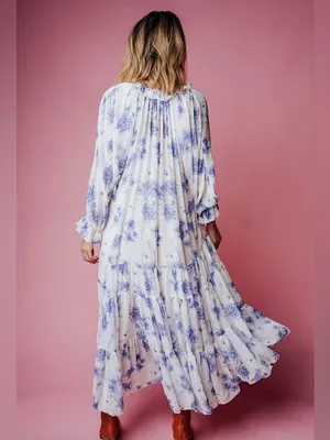 FREE PEOPLE feeling groovy floral maxi dress long sleeve purple M thumbnail 2