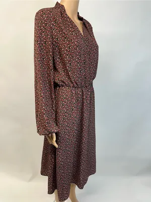 Source Unknown Burgundy Floral Long-Sleeve Midi Dress thumbnail 5