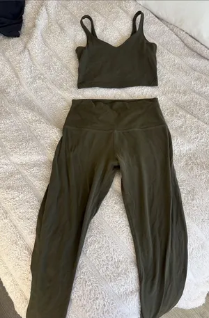 Lululemon olive green align set top size 2 leggings size 6 thumbnail 1