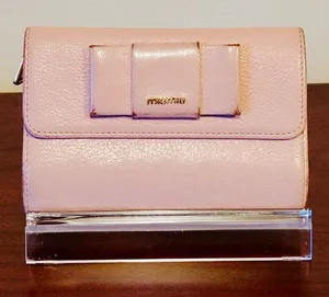 Miu Miu Madras Fiocco Trifold Wallet Blush Pink Leather Bow COA Authentic -EUC thumbnail 1