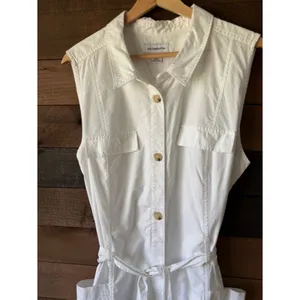 Vintage White Button Front Shirt Dress Liz Claiborne Minimal Utility Midi Dress thumbnail 7