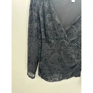 Nine West Womens Black Babydoll‎ Top Size XL Velvet Burnout Goth Fairy Witchy thumbnail 4