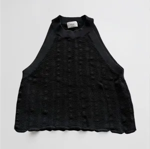 Wilfred Aritzia Black Knit Halter‎ Top Pointelle Bobble Scalloped Hem Small thumbnail 1