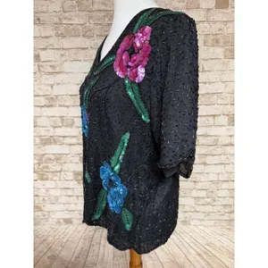 Vtg Stenay Silk Beaded Sequined Tunic Shirt Large Stunning‎ thumbnail 2