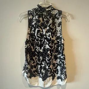 Aritzia Wilfred black/white sleeveless silk button front blouse size small thumbnail 6