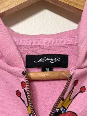 Ed Hardy Pink Skull Graphic Cropped Zip Hoodie Women’s NYC Medium thumbnail 3