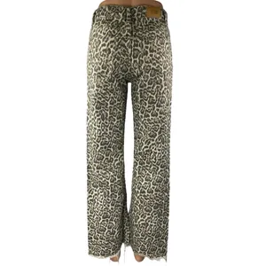 STR Teen Beige Black Leopard Straight Frayed Loose Raw Hem Denim Jeans Size 2 thumbnail 3