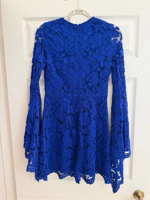 Alexis Royal Blue Floral Lace Long-Sleeve Mini Dress thumbnail 2