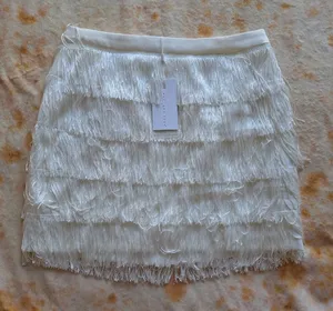 Endless Rose White Tiered Fringe Mini Skirt Large L NWT thumbnail 1