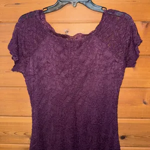 Maroon Floral Lace Sheath Dress Short Sleeve Scalloped Lined Knee Length Medium thumbnail 3