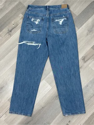American Eagle Distressed Patched Mom Straight Jeans‎ Blue 10 High Waist thumbnail 9