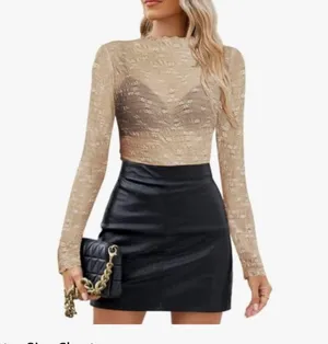 NEW Mesh Mock Neck Layering Long Sleeve Floral Lace See Through Blouse Top XL thumbnail 5