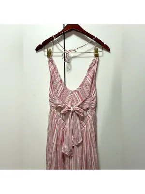 Free People Audrey Halter Maxi Dress Pink Striped Tie Back S thumbnail 10