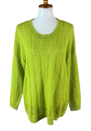 Masai Lime Green‎ Mohair Blend Textured Knit Sweater Lightweight Pullover Medium thumbnail 1