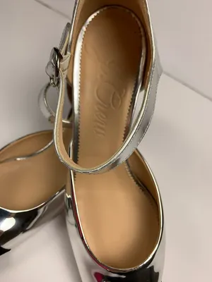 J.Crew Maisie Womens 9.5 Silver Leather Mary Jane Block Heel Black Cap Toe Shoes thumbnail 6